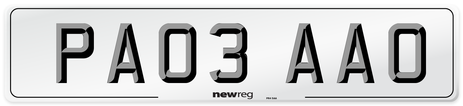 PA03 AAO Number Plate from New Reg